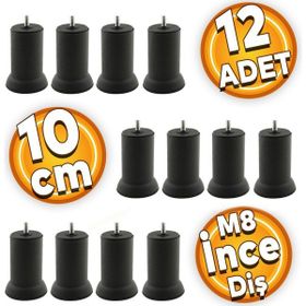 Badem10 Mobilya M8 Civata Siyah Metal Ayak 10 cm 12 Adet Metal Kanepe Baza Koltuk Destek Ayağı