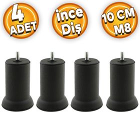Badem10 Mobilya M8 Civata Siyah Metal Ayak 10 cm 4 Adet Metal Kanepe Baza Koltuk Destek Ayağı