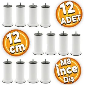 Badem10 Mobilya Metrik 8 Civatalı İnce Diş Beyaz Metal Ayak 12 cm 12 Adet Baza Kanepe Koltuk Destek Ayağı