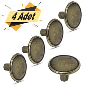 Badem10 Nobel Metal Antik 4 Adet Düğme Daire Çekmece Dolap Kapak Kulbu