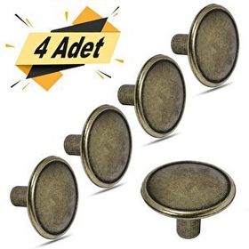 Badem10 Nobel Metal Antik 4 Adet Düğme Daire Çekmece Dolap Kapak Kulbu