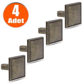 Badem10 Nobel Metal Antik 4 Adet Düğme Kare Çekmece Dolap Kapak Kulbu