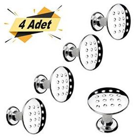 Badem10 Noktalı Düğme Çekmece Dolap 4x Kapak Kulpu Kulbu Krom Metal Daire Kulp