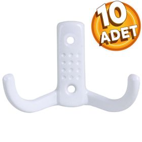 Badem10 Noktalı Vestiyer Beyaz Metal 10 Adet Duvar Dolap Elbise Askılığı