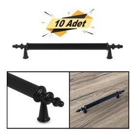 Badem10 Ovacık 192 mm Mat Siyah Metal Kulp 10 Adet Çekmece Dolap Kapak Kulbu
