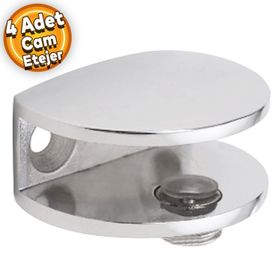Badem10 Oval Cam Etejeri Metal U Tipi Metal Vidalı Krom 4 Adet Cam Tutucu Ahşap Raf Tutucu