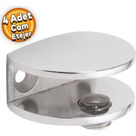 Badem10 Oval Cam Etejeri Metal U Tipi Metal Vidalı Krom 4 Adet Cam Tutucu Ahşap Raf Tutucu