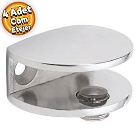 Badem10 Oval Cam Etejeri Metal U Tipi Metal Vidalı Krom 4 Adet Cam Tutucu Ahşap Raf Tutucu