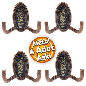 Badem10 Palmira Duvar Vestiyer Antik Bakır 4 Adet Metal Dolap Elbise Havlu Askılığı