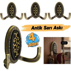 Badem10 Palmira Duvar Vestiyer Antik Sarı 4 Adet Metal Dolap Elbise Havlu Askılığı