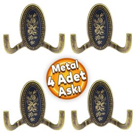 Badem10 Palmira Duvar Vestiyer Antik Sarı 4 Adet Metal Dolap Elbise Havlu Askılığı