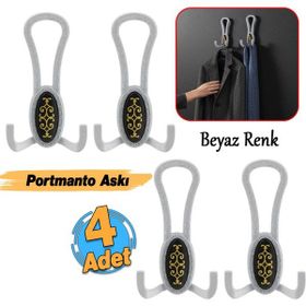 Badem10 Palmira Portmanto Beyaz Siyah Desenli 4 Adet Vestiyer Duvar Metal Dolap Elbise Askılığı