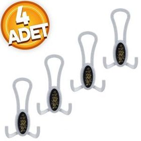Badem10 Palmira Portmanto Beyaz Siyah Desenli 4 Adet Vestiyer Duvar Metal Dolap Elbise Askılığı