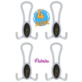 Badem10 Palmira Portmanto Beyaz Siyah Desenli 4 Adet Vestiyer Duvar Metal Dolap Elbise Askılığı