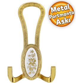 Badem10 Palmira Portmanto Gold Beyaz Desenli Vestiyer Duvar Metal Dolap Elbise Askılığı