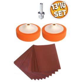 Badem10 Pasta Cila Polisaj Süngeri Seti Kırmızı Kaliteli Su Zımparası Turuncu 150 mm 13 Parça Set