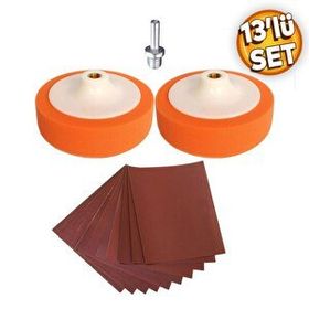 Badem10 Pasta Cila Polisaj Süngeri Seti Kırmızı Kaliteli Su Zımparası Turuncu 150 mm 13 Parça Set