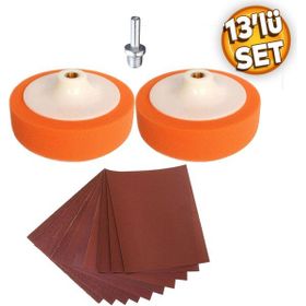 Badem10 Pasta Cila Polisaj Süngeri Seti Kırmızı Kaliteli Su Zımparası Turuncu 150 mm 13 Parça Set
