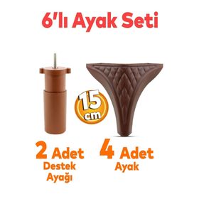Badem10 Petek 6'lı Set Mobilya 15 cm Kahverengi Baza TV Ünitesi Çekyat Koltuk Kanepe Destek Ayağı