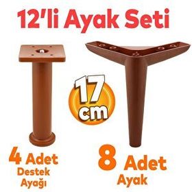 Badem10 Piko Mobilya Ayağı 12'li Set Robot Süpürge İçin Koltuk Kanepe Sehpa Destek 17 cm Kahverengi Ayak