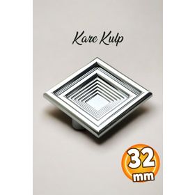Badem10 Prenses Kare Çekmece Mutfak Kapak Dolap 32 mm Krom Sert Plastik Kulp