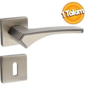 Badem10 Sağa ve Sola Uygun Saten 1 Takım Merve Kare Rozetli Oda Kapı Kolu