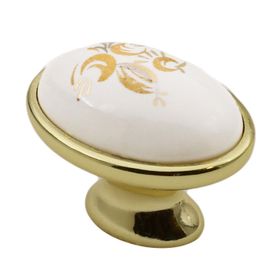 Badem10 Saraylı Düğme Çekmece Dolap Kapak Gold Seramik Kulp
