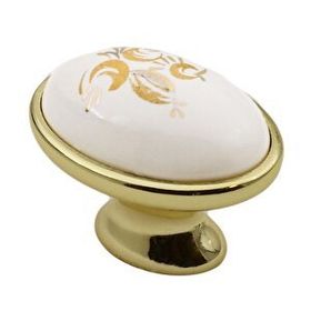 Badem10 Saraylı Düğme Çekmece Dolap Kapak Gold Seramik Kulp