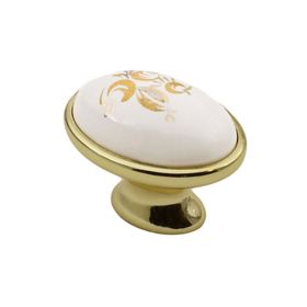 Badem10 Saraylı Düğme Çekmece Dolap Kapak Gold Seramik Kulp