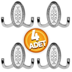 Badem10 Seçil Vestiyer Krom Desenli Metal 4 Adet Duvar Dolap Elbise Askılığı