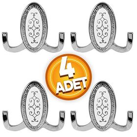 Badem10 Seçil Vestiyer Krom Desenli Metal 4 Adet Duvar Dolap Elbise Askılığı