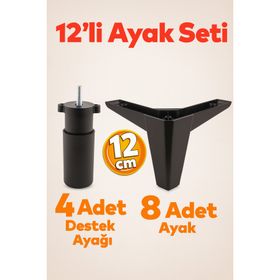 Badem10 Sedir 12'li 12 cm Siyah Baza Set Mobilya TV Ünitesi Çekyat Koltuk Kanepe Destek Ayağı