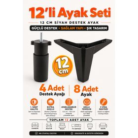 Badem10 Sedir 12'li 12 cm Siyah Baza Set Mobilya TV Ünitesi Çekyat Koltuk Kanepe Destek Ayağı