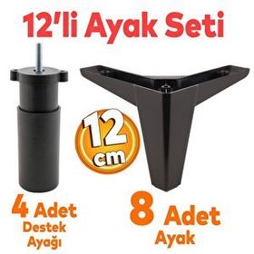 Badem10 Sedir 12'li 12 cm Siyah Baza Set Mobilya TV Ünitesi Çekyat Koltuk Kanepe Destek Ayağı