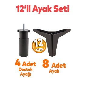 Badem10 Sedir 12'li 12 cm Siyah Baza Set Mobilya TV Ünitesi Çekyat Koltuk Kanepe Destek Ayağı