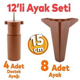 Badem10 Sedir 12'li Set 15 cm Kahverengi Baza Mobilya TV Ünitesi Çekyat Koltuk Kanepe Destek Ayağı