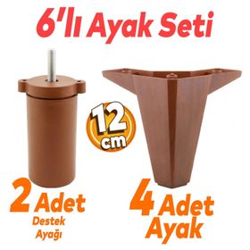 Badem10 Sedir 6'lı 12 cm Kahverengi Baza Set Mobilya TV Ünitesi Çekyat Koltuk Kanepe Destek Ayağı