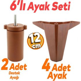 Badem10 Sedir 6'lı 12 cm Kahverengi Baza Set Mobilya TV Ünitesi Çekyat Koltuk Kanepe Destek Ayağı