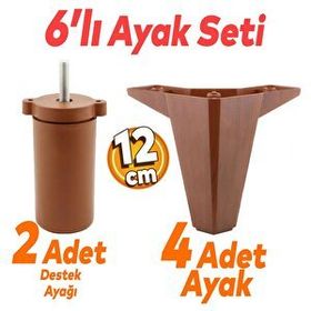 Badem10 Sedir 6'lı 12 cm Kahverengi Baza Set Mobilya TV Ünitesi Çekyat Koltuk Kanepe Destek Ayağı