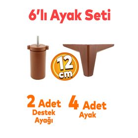 Badem10 Sedir 6'lı 12 cm Kahverengi Baza Set Mobilya TV Ünitesi Çekyat Koltuk Kanepe Destek Ayağı