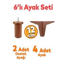 Badem10 Sedir 6'lı 12 cm Kahverengi Baza Set Mobilya TV Ünitesi Çekyat Koltuk Kanepe Destek Ayağı