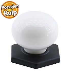 Badem10 Tomurcuk Düğme Çekmece Dolap Kapak Beyaz Siyah Altıgen Porselen Kulp
