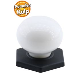 Badem10 Tomurcuk Düğme Çekmece Dolap Kapak Beyaz Siyah Altıgen Porselen Kulp