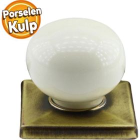 Badem10 Tomurcuk Düğme Çekmece Dolap Kapak Krem Antik Sarı Porselen Kulp