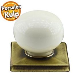 Badem10 Tomurcuk Düğme Çekmece Dolap Kapak Krem Antik Sarı Porselen Kulp