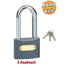 Badem10 Uzun 50 mm 3 Anahtarlı Gri Asma Kilit