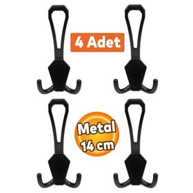 Badem10 Villa Siyah 4 Adet Metal Portmanto Vestiyer Kapı ve Duvar Askısı
