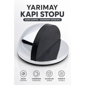 Badem10 Yapışkanlı Metal Kapı Stopu Parlak Krom Yarımay Kapı Stoperi Durdurucu Tutucu Tamponu