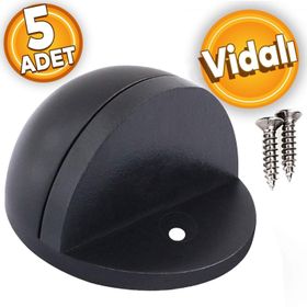 Badem10 Yarımay Kapı Mat Siyah 5 Adet Vidalı Metal Kapı Stopu Durdurucu Tutucu