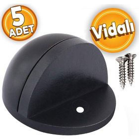 Badem10 Yarımay Kapı Mat Siyah 5 Adet Vidalı Metal Kapı Stopu Durdurucu Tutucu